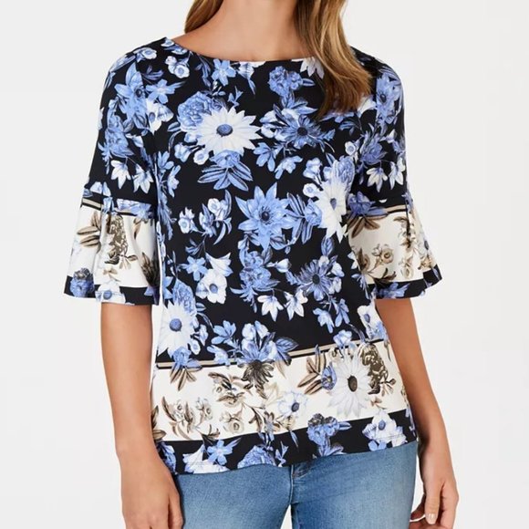 Charter Club Floral Print Elbow Length Sleeve Top NWT Size L - Picture 2 of 13